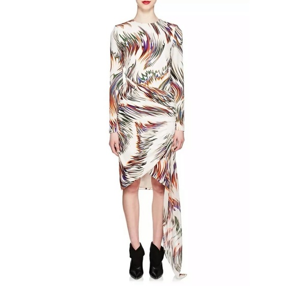 🤍💚💜 GIVENCHY Wave Asymmetric Drape Silk Dress - Picture 7 of 16